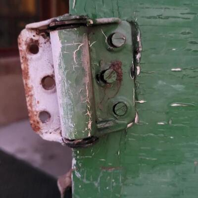 Lot 260: Vintage Green Farmhouse Door w/ Original Hardware CHIPPY PAINT