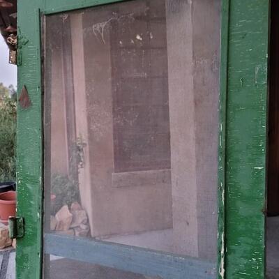 Lot 260: Vintage Green Farmhouse Door w/ Original Hardware CHIPPY PAINT