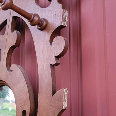 Lot 269: Antique Farmhouse MAHOGANY Entryway Tree (has damage but piece comes with to repair) 