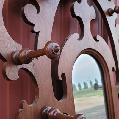 Lot 269: Antique Farmhouse MAHOGANY Entryway Tree (has damage but piece comes with to repair) 