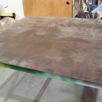Lot 272: Vintage Steel Worktable Handmade Welding Utility Surface w/ Coaster Wheels 