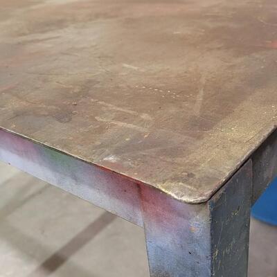 Lot 272: Vintage Steel Worktable Handmade Welding Utility Surface w/ Coaster Wheels 
