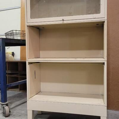 Lot 273: Vintage Metal Stackable Cabinet Shelves (1 has Glass Front Door