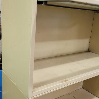 Lot 273: Vintage Metal Stackable Cabinet Shelves (1 has Glass Front Door