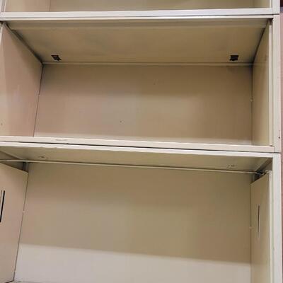 Lot 273: Vintage Metal Stackable Cabinet Shelves (1 has Glass Front Door