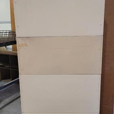 Lot 273: Vintage Metal Stackable Cabinet Shelves (1 has Glass Front Door
