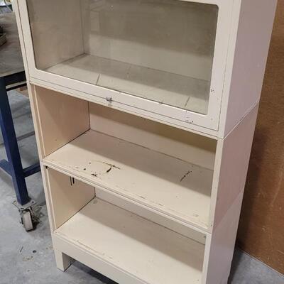 Lot 273: Vintage Metal Stackable Cabinet Shelves (1 has Glass Front Door