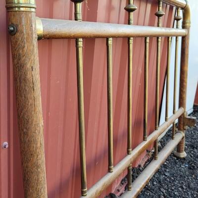 Lot 282: Antique Cast Iron and Brass Bed (w/ Wood Veneer Accents)
