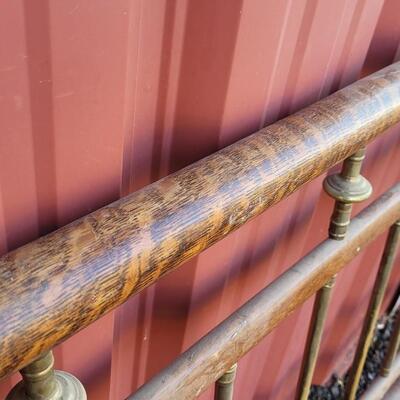 Lot 282: Antique Cast Iron and Brass Bed (w/ Wood Veneer Accents)