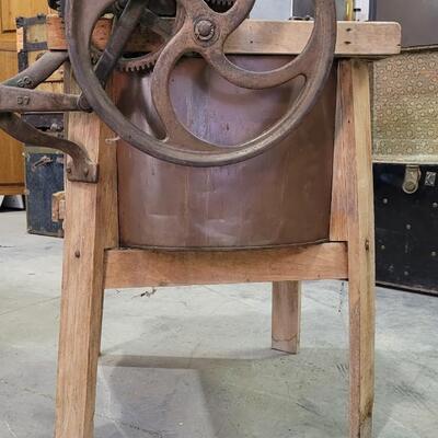 Lot 284: Antique Vacuum Washer w/ Original Copper Tub and Wood Stand
