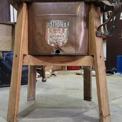 Lot 284: Antique Vacuum Washer w/ Original Copper Tub and Wood Stand
