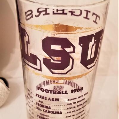 Lot #42  Three LSU Vintage Glasses and LSU Gnome