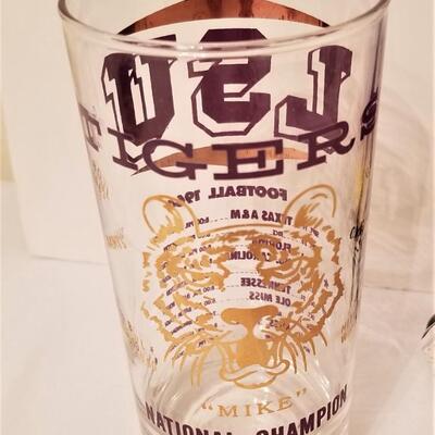 Lot #42  Three LSU Vintage Glasses and LSU Gnome
