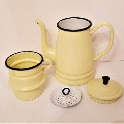 Lot #46 Vintage Enamel French Drip Coffee Pot - Yellow - Complete