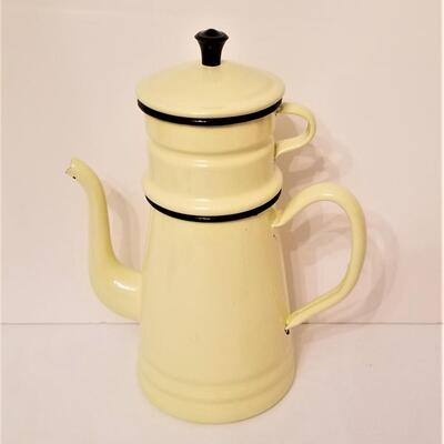 Lot #46 Vintage Enamel French Drip Coffee Pot - Yellow - Complete