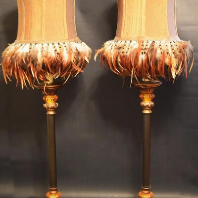 Pair of Beautiful Lamps with Feather Accents