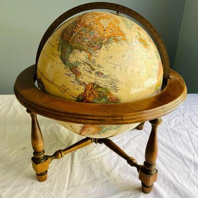 LOT 27  TOPOGRAPHY GLOBE IN WOODEN STAND 
