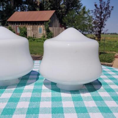 Lot 2: (2) White Glass Schoolhouse Light Covers