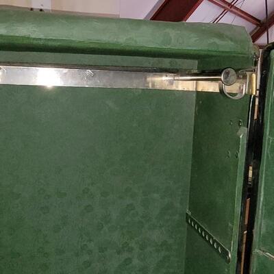 Lot 14: Hartman Trunk Co. Train/Steamer Wardrobe Chest - Black with Brass Hardware & Green Interior Great Condition!