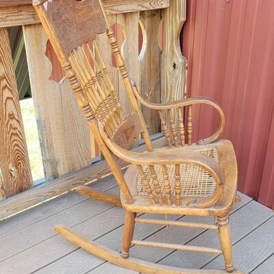 Lot 20: Antique North Wind Rocker with Cane Seat late 1800's/early 1900's