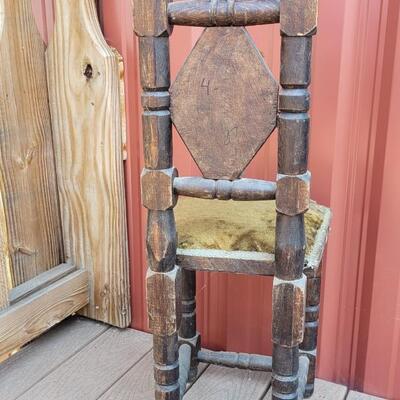 Lot 24: 1920's Jacobean Style Child's Prayer Chair with Green Velvet