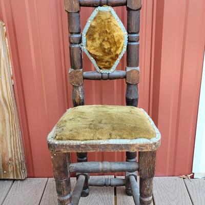 Lot 24: 1920's Jacobean Style Child's Prayer Chair with Green Velvet