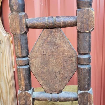 Lot 24: 1920's Jacobean Style Child's Prayer Chair with Green Velvet