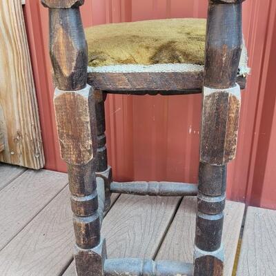 Lot 24: 1920's Jacobean Style Child's Prayer Chair with Green Velvet