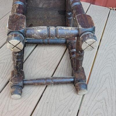 Lot 24: 1920's Jacobean Style Child's Prayer Chair with Green Velvet