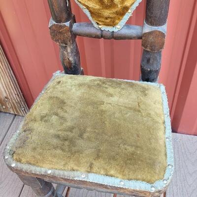 Lot 24: 1920's Jacobean Style Child's Prayer Chair with Green Velvet