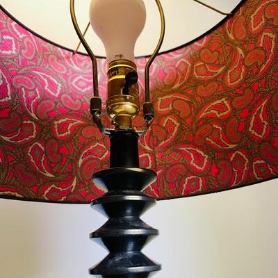 LOT 78  SPINDLE FLOOR LAMP W/BLACK SHADE PAISLEY LINING