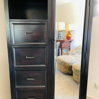 LOT 82  CONTEMPORARY UPRIGHT DRESSER DRAWERS & MIRRORED DOOR BLACK FINISH