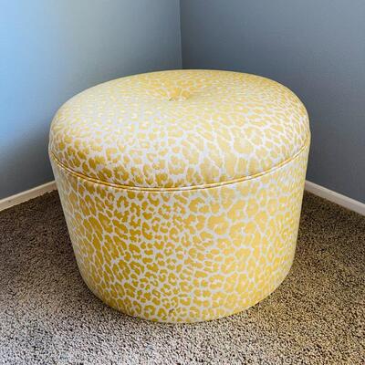 LOT 83  GOLD LEOPARD PRINT UPHOLSTERED OTTOMAN POOF