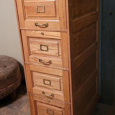 Lot 46: Wood File Cabinet with Keys & Hanging Folders