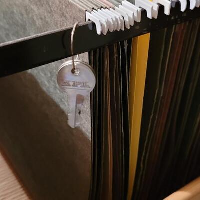 Lot 46: Wood File Cabinet with Keys & Hanging Folders