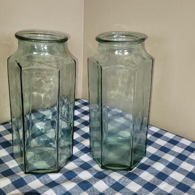 Lot 50: Green Tint Glass Jars and Mosaic Jar
