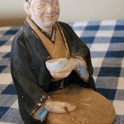 Lot 57: Antique Chalkware Asian Family Enjoying a Meal Together Figures 