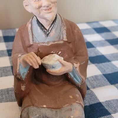 Lot 57: Antique Chalkware Asian Family Enjoying a Meal Together Figures 