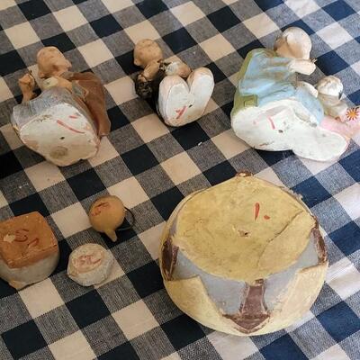 Lot 57: Antique Chalkware Asian Family Enjoying a Meal Together Figures 