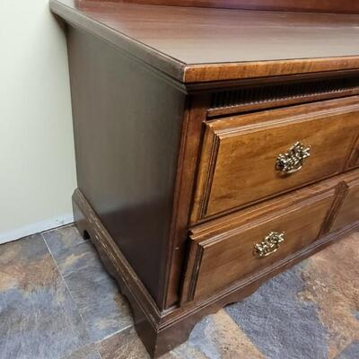 Lot 90: STANLEY 4 Drawer 6ft. Long Dresser #2 (has a little damage, piece is still attached and can be repaired)