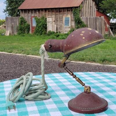 Lot 91: 1920's Lamp with Green Dabric Cord and Red Chippy Paint