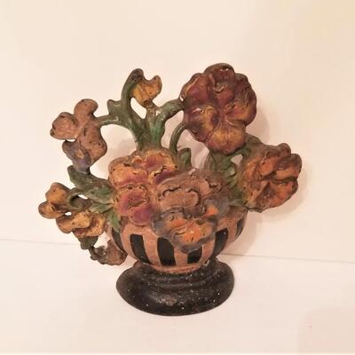 Lot #90  Antique Cast Iron Flower Basket Door Stop