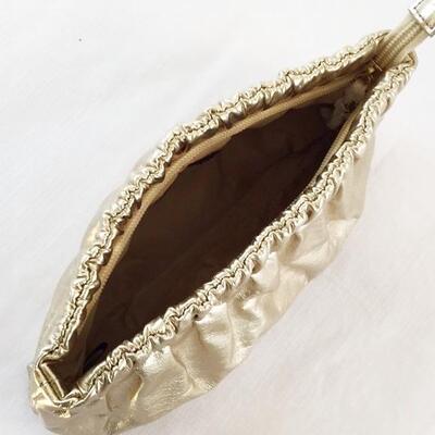 Donna Karan Metallic Gold Makeup Pouch Clutch Case Cosmetic Bag 