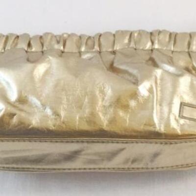 Donna Karan Metallic Gold Makeup Pouch Clutch Case Cosmetic Bag 