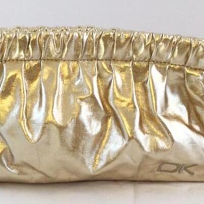 Donna Karan Metallic Gold Makeup Pouch Clutch Case Cosmetic Bag 