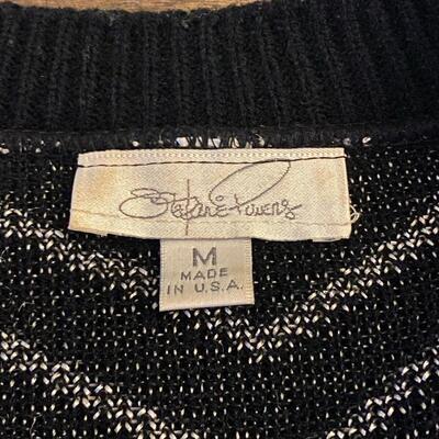 Retro Black & Gray Silver Geometric Diamond Button Front Cardigan Sweater