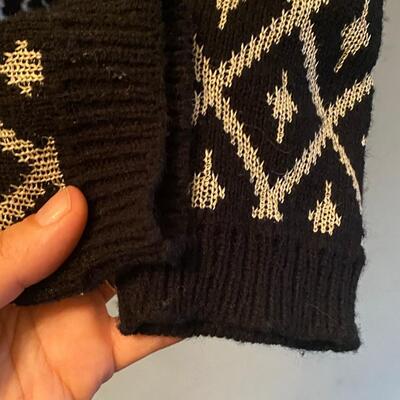 Retro Black & Gray Silver Geometric Diamond Button Front Cardigan Sweater