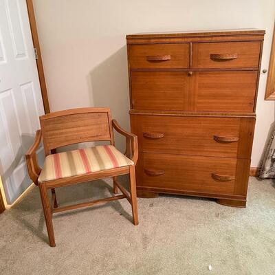 Lot 4 - Vintage Breakfront Dresser & Chair