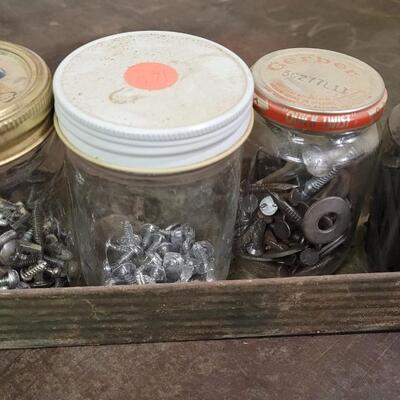 Lot 101: Vintage Assortment of Hardware in Jars w/ Lid