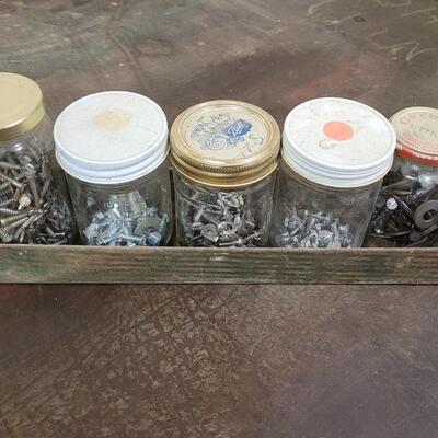 Lot 101: Vintage Assortment of Hardware in Jars w/ Lid
